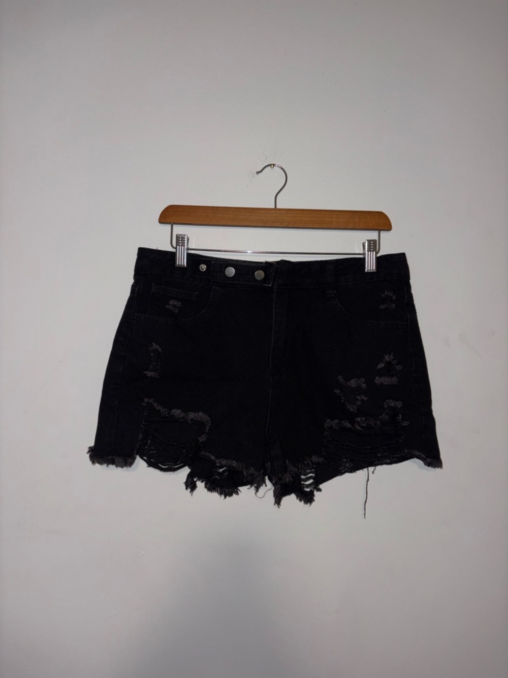 Black Distressed Belted Jean Shorts